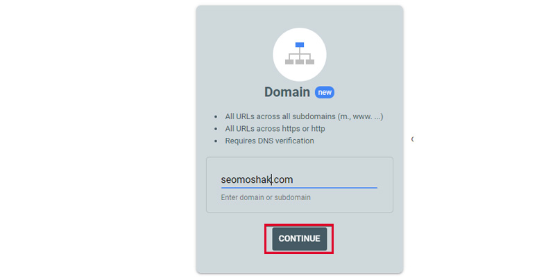  ثبت سایت در سرچ کنسول از روش Domain