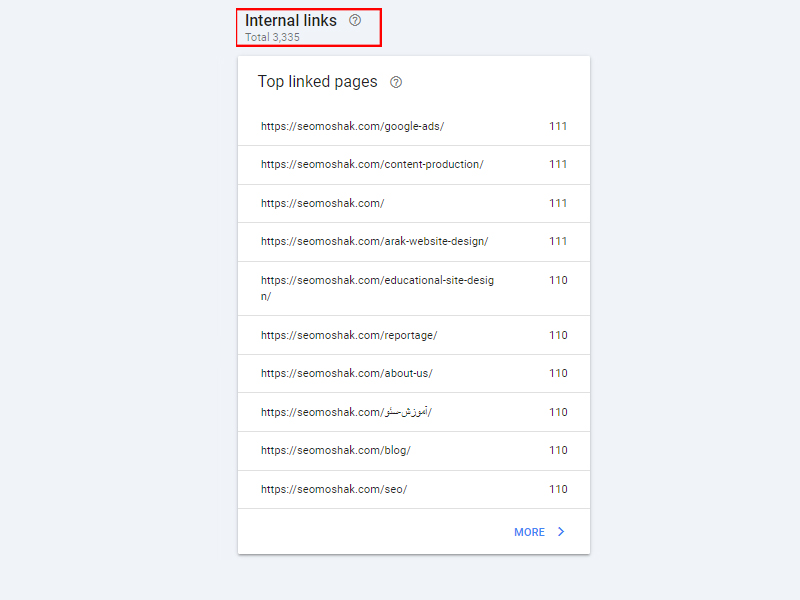 Internal Links در بخشLinks سرچ کنسول